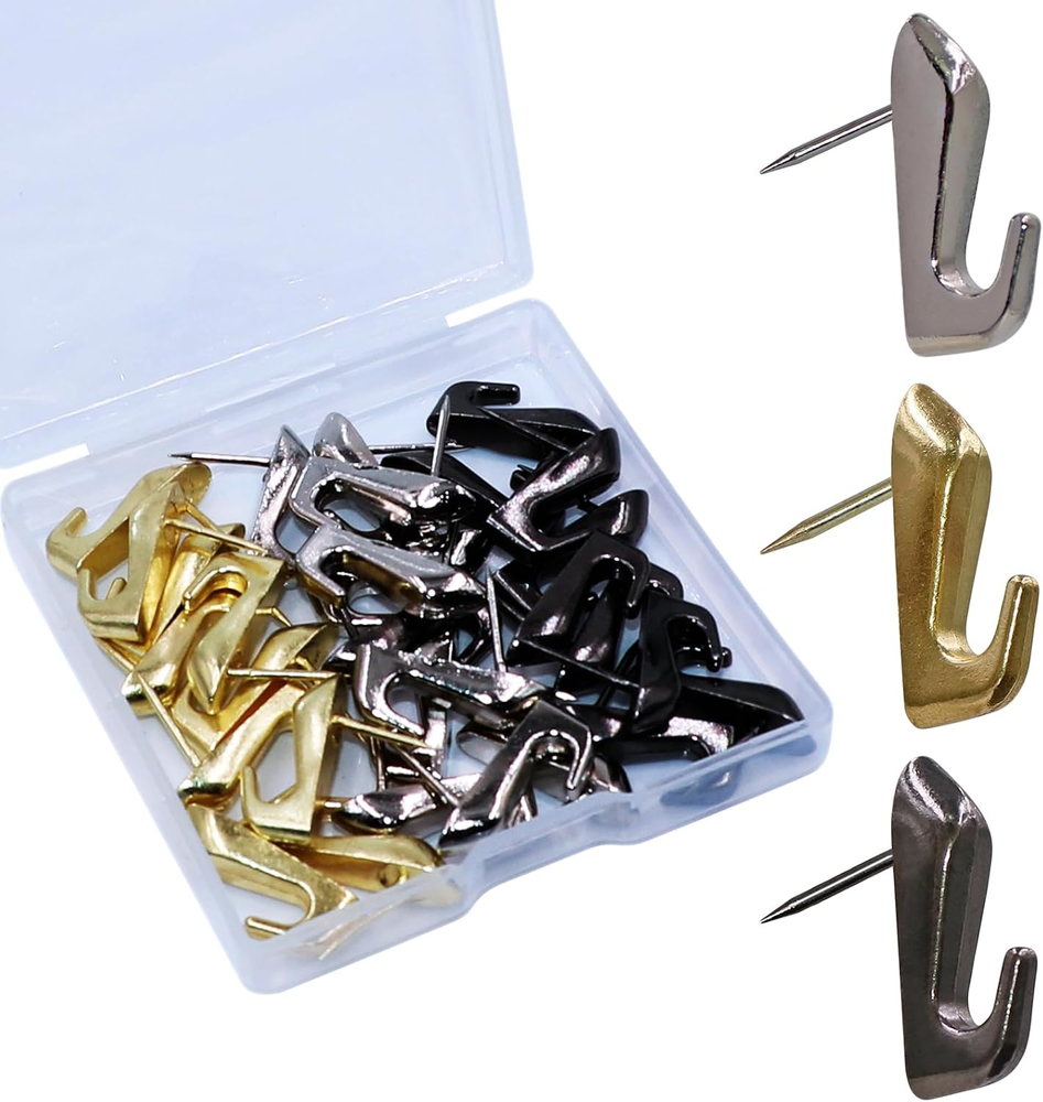 30 PCS Heavy-Duty Push Pin Hooks for Wall Art & Photo Hanging