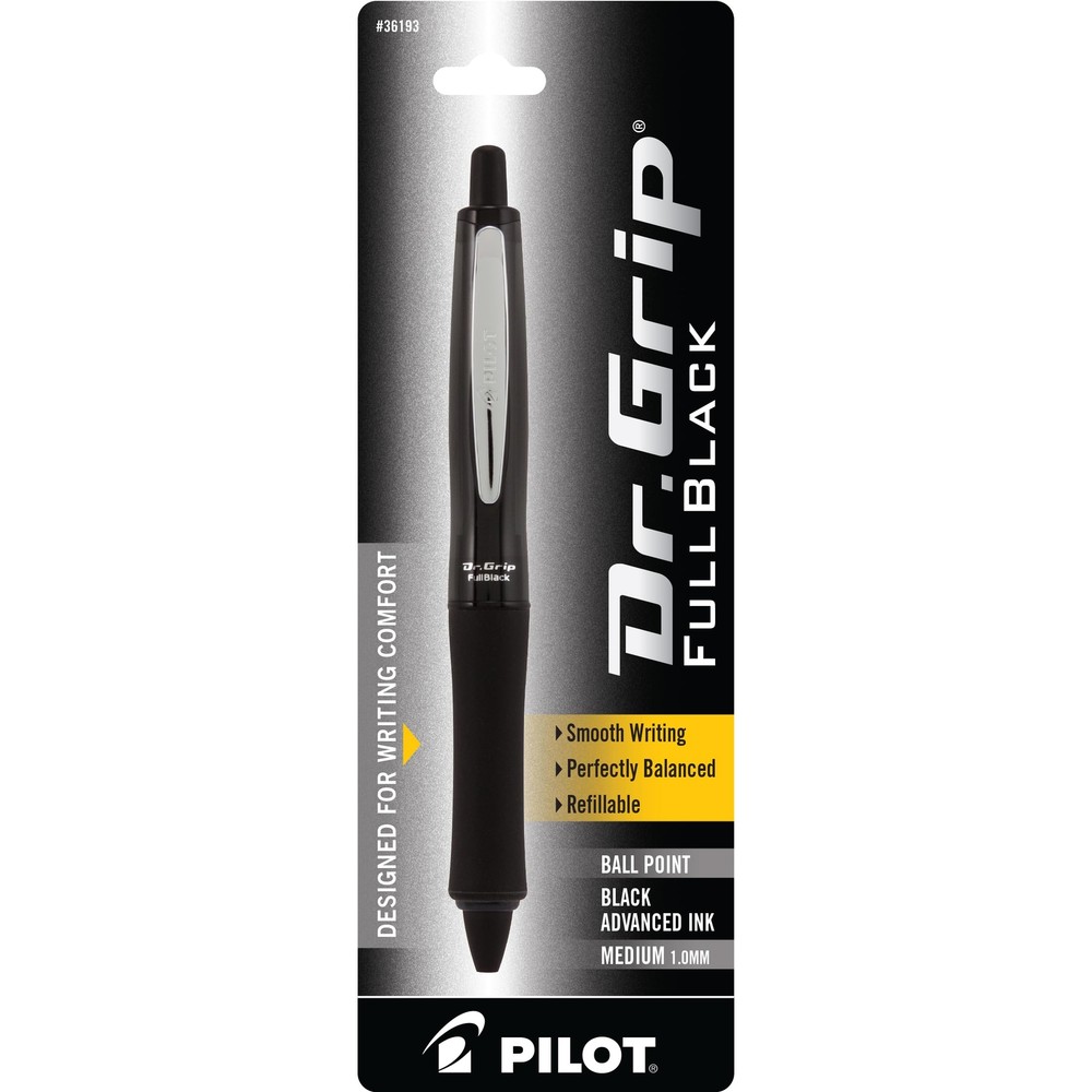 PILOT Dr. Grip FullBlack Refillable & Retractable Ballpoint Pen, Medium Point...