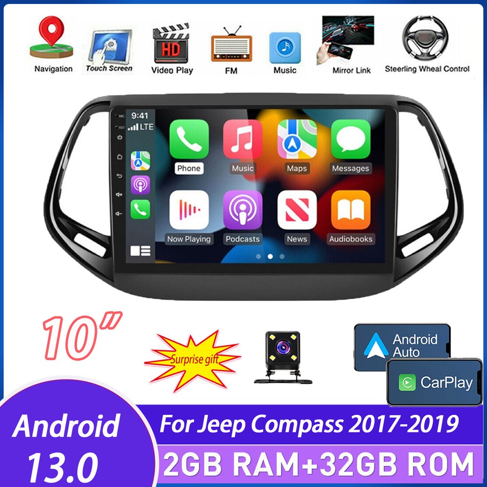 2017-2019 Jeep Compass Android 13 CarPlay Stereo GPS Nav WiFi