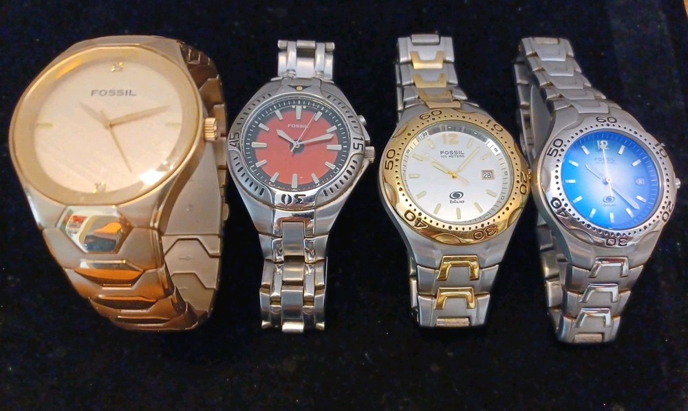 Lot of 4 Mens Fossil Watches AM-3475 AM-3424 AM-3540 FS-4078 - Need Batteries