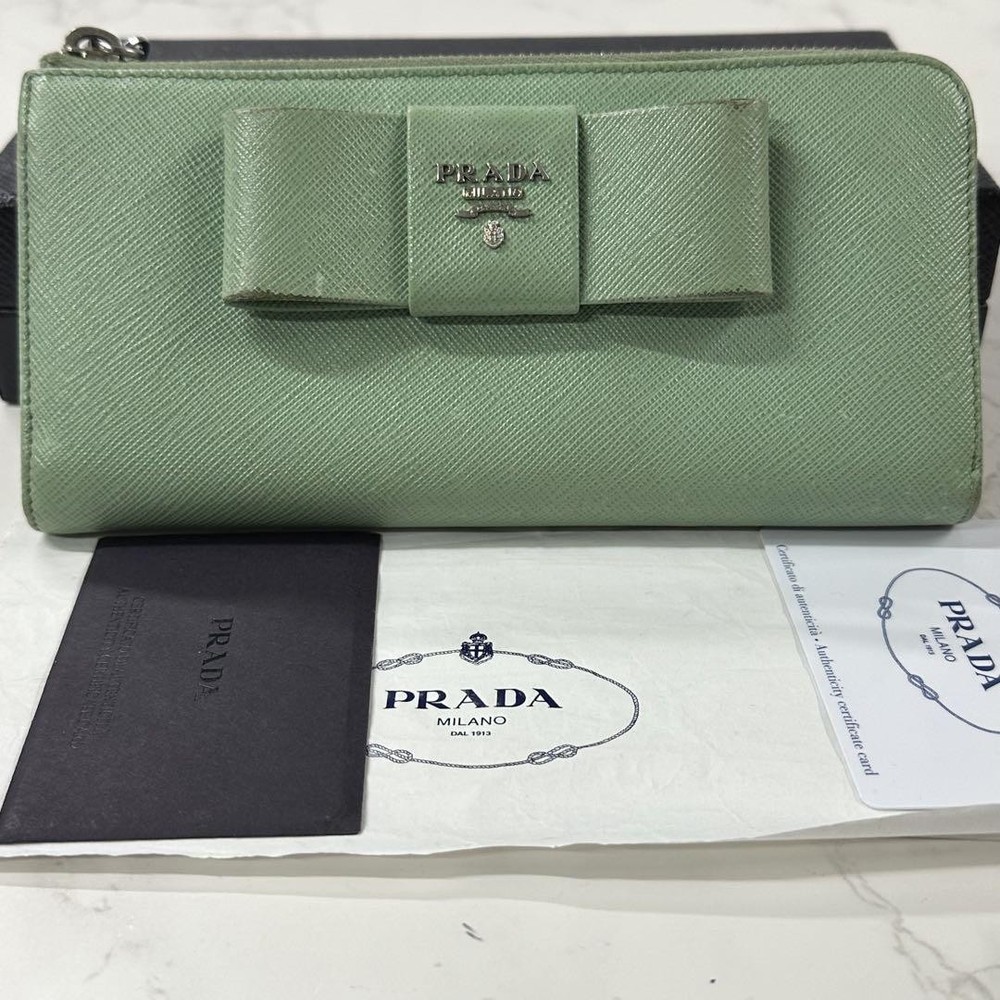 PRADA Saffiano Ribbon Long Zip Wallet in Excellent Condition