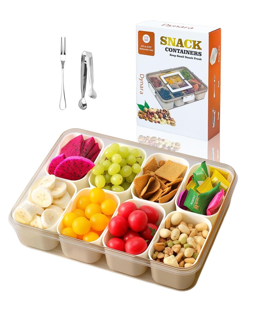 Taupe Large Snackle Box Container, Dishwasher Safe Divided Serving Tray with ...