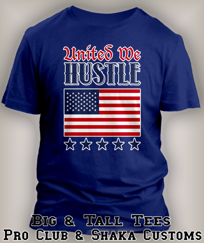 4th of July United We Hustle Flag Graphic Tee USA Independence Day Shirt