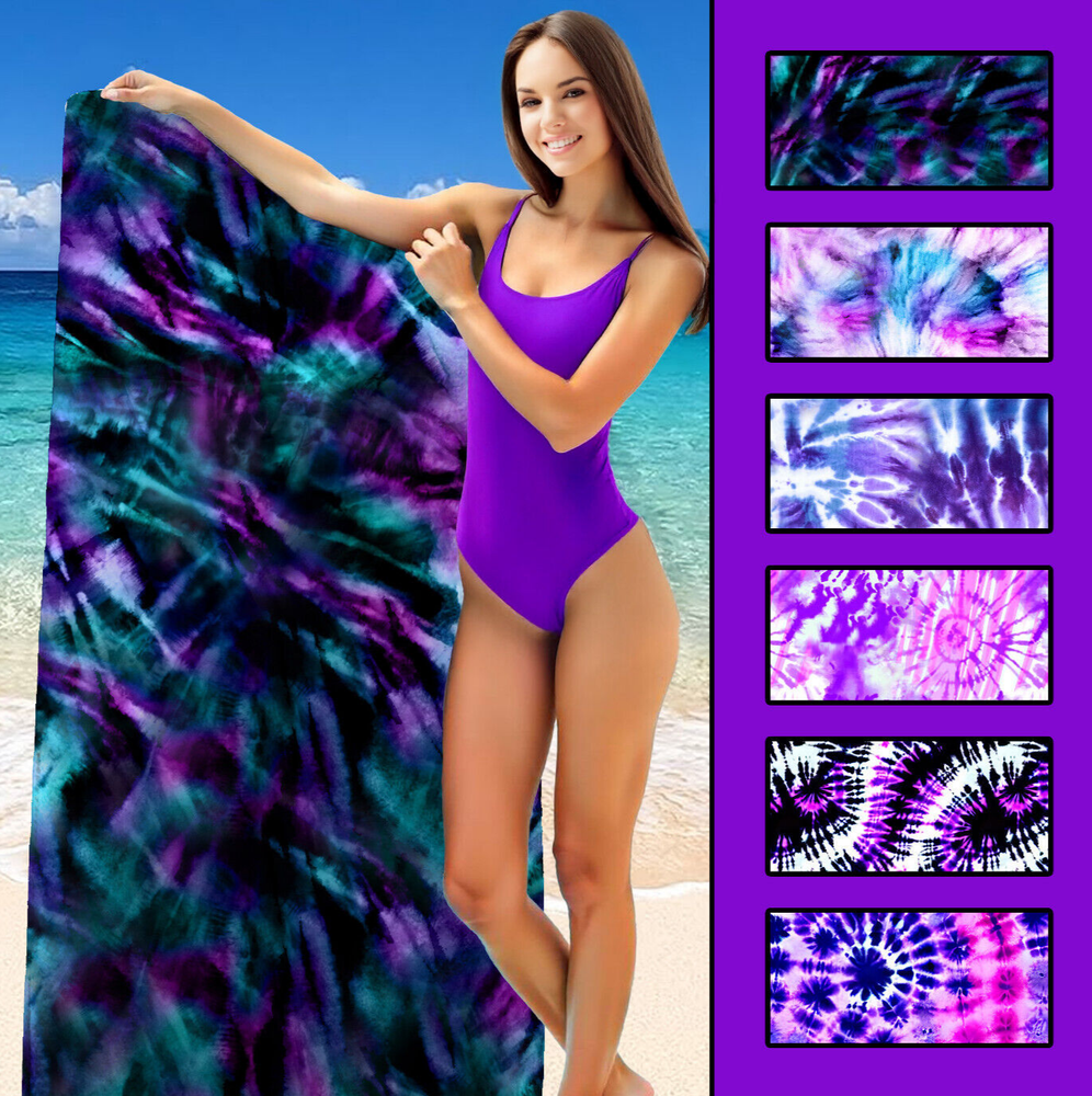 Purple Tie Dye Beach Towel #1, Vibrant Swirl Pool Towel, Hippie Boho Style