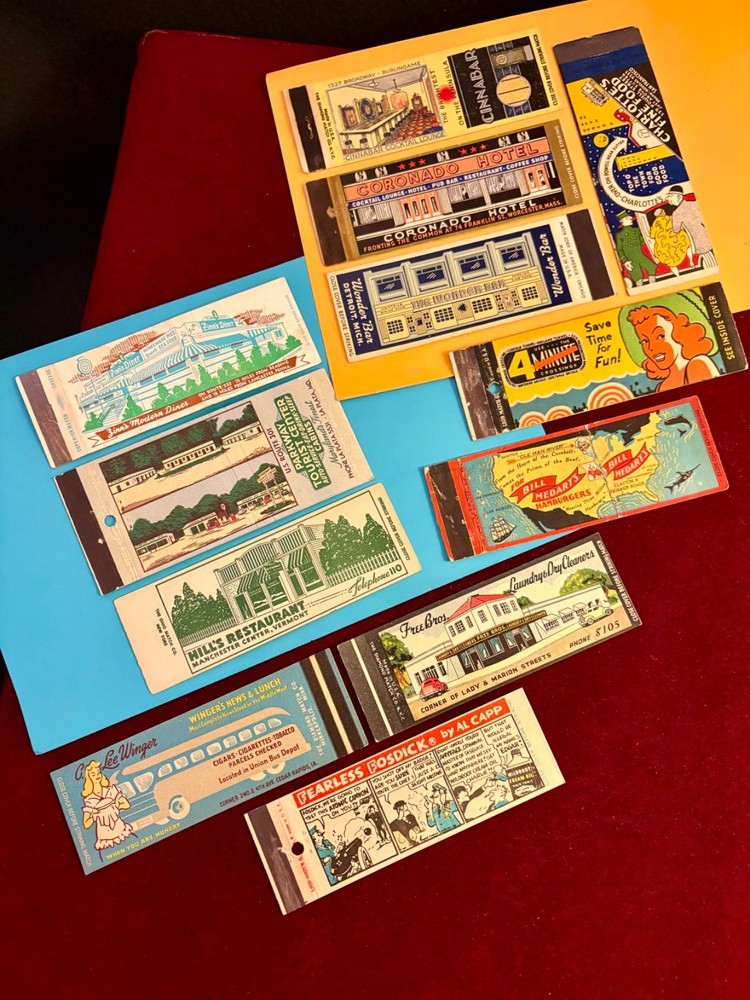 EXCITING LOT 12 FULL LENGTH Restaurants+ ADV MATCHBOOK COVERS Many DECO Designs