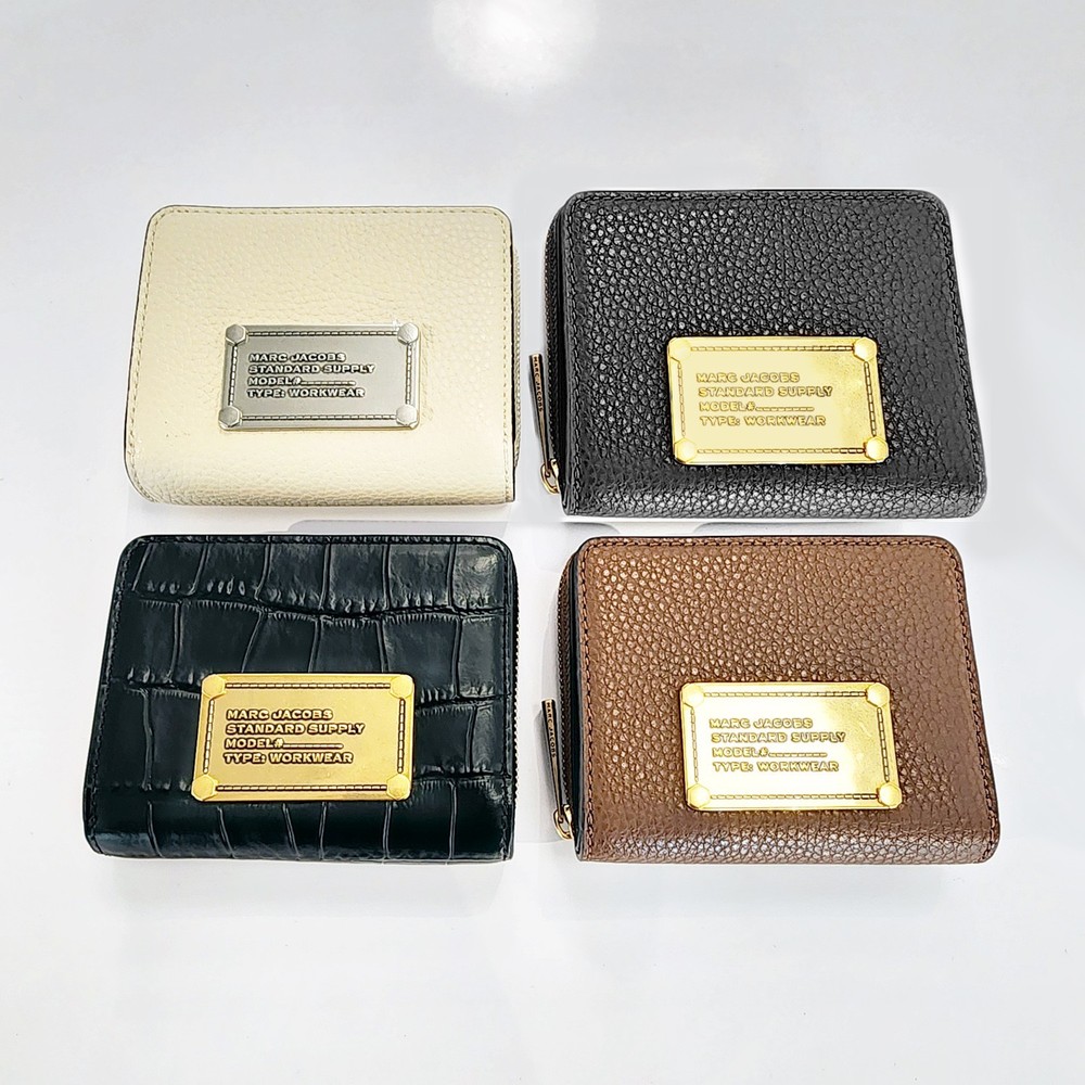 Latest Marc Jacobs Logo Plaque Compact Wallet Pebbled Leather Croc Embossed