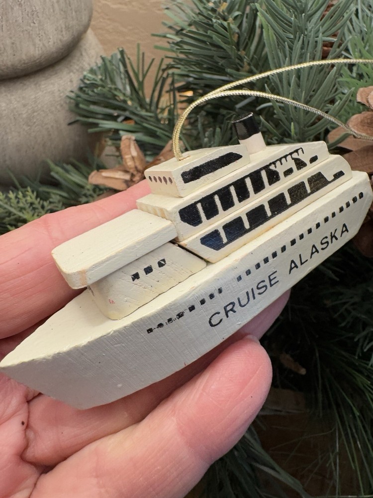Alaska Cruise Ship Christmas Holiday Souvenir Wooden Painted Boat Ornament 4