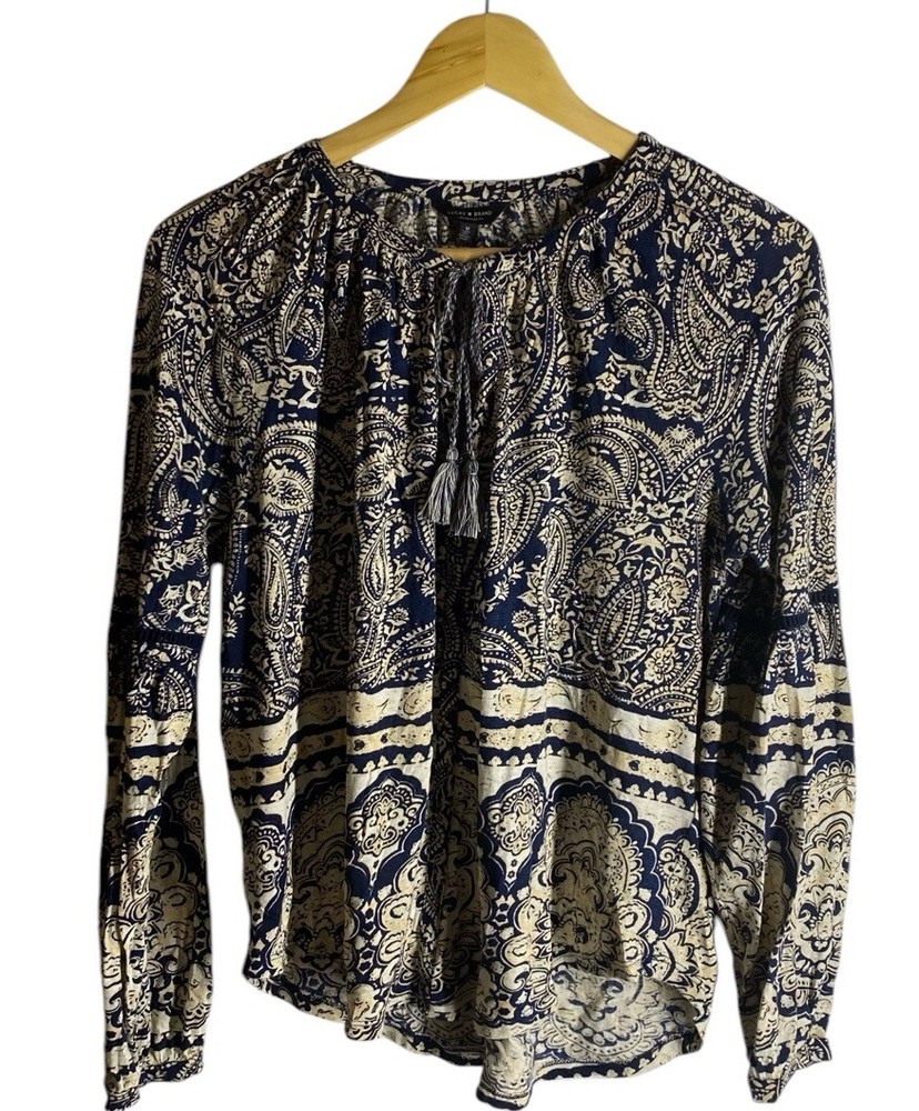 Lucky Brand Women’s Blue/Beige Floral Paisley Print  Long Sleeve Blouse Top M