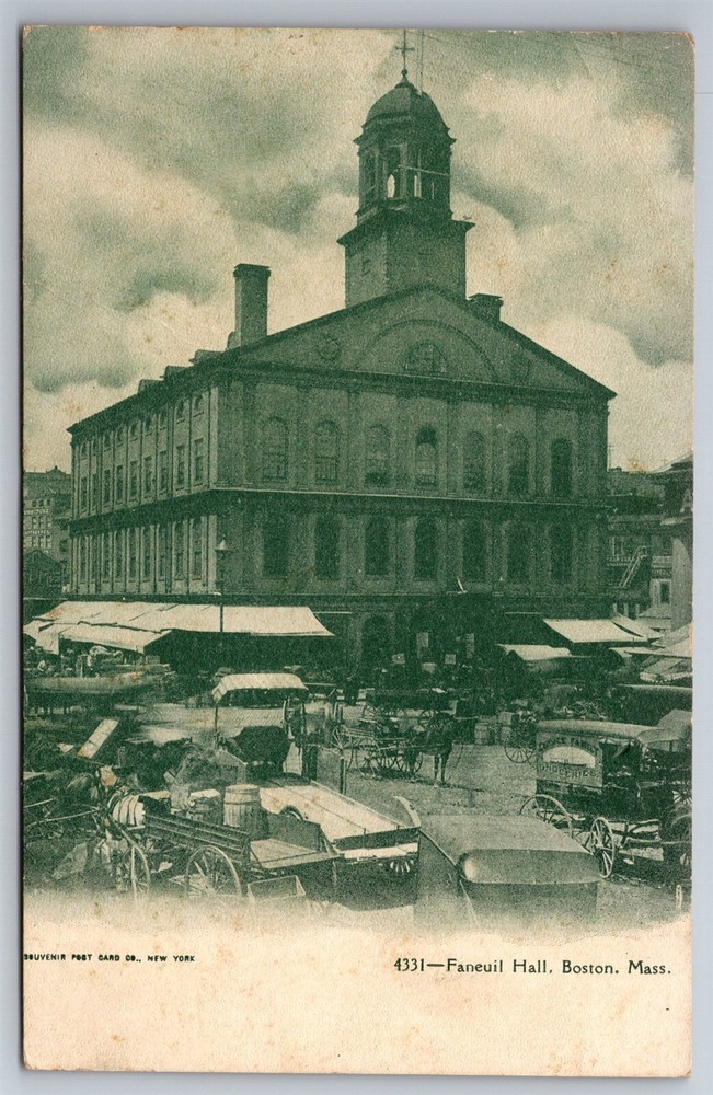 Faneuil Hall Horses & Wagons Boston MA C1904 UDB Postcard N1