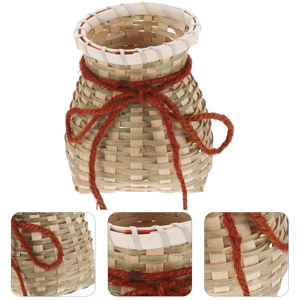 Handwoven Wicker Picnic Basket Belly Planter Straw Pot Holder  