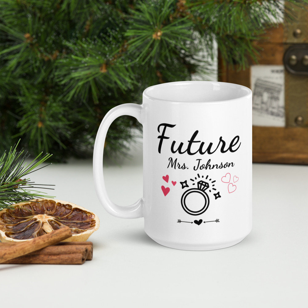 Personalized Engagement Gift Future Mrs White Coffee Mug Customize With New Last