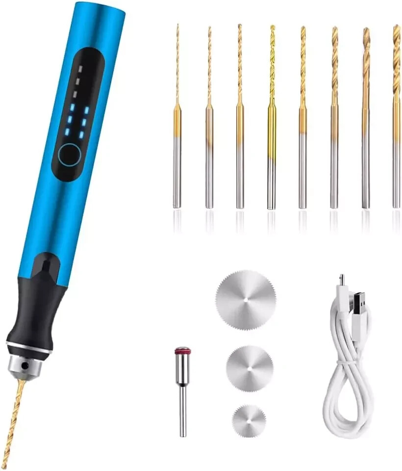 3-Speed Cordless Mini Drill Pen with 8 Small Drill Bits,Rechargeable Electric