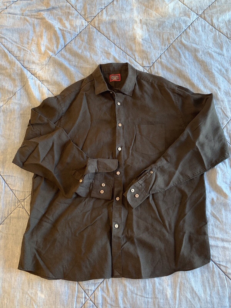 Untuckit Mens 100% Linen Black Long Sleeve Button Down Shirt XL EUC