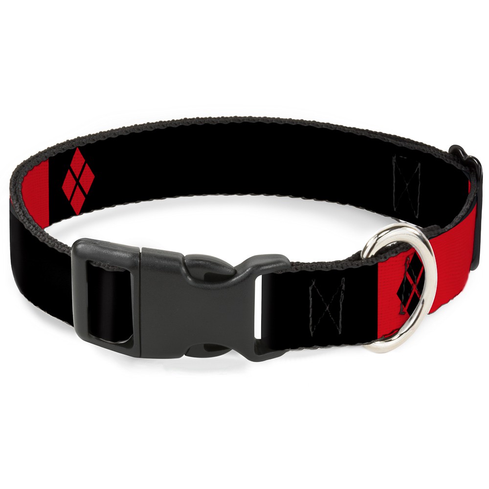 Plastic Clip Collar HARLEY QUINN/Diamonds Black/Red/White WIDE-Medium 16-23