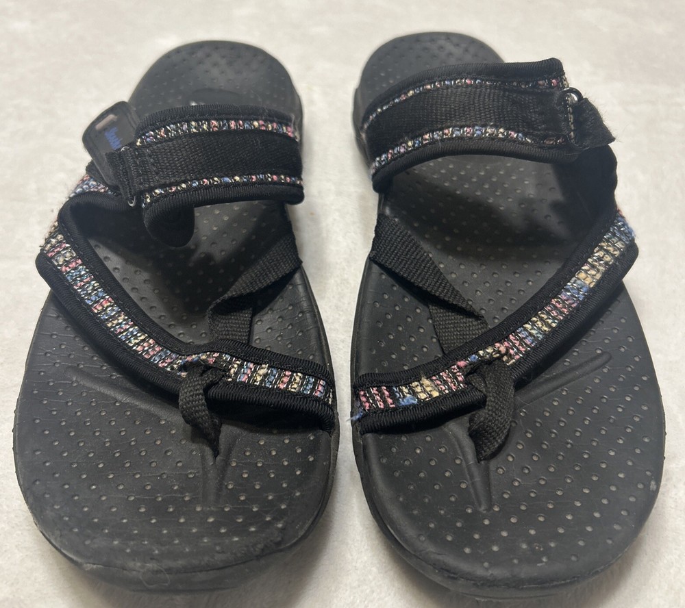 Skechers Women’s Sandals Size 9  Black Reggae Baja Sunrise Strappy Slip On