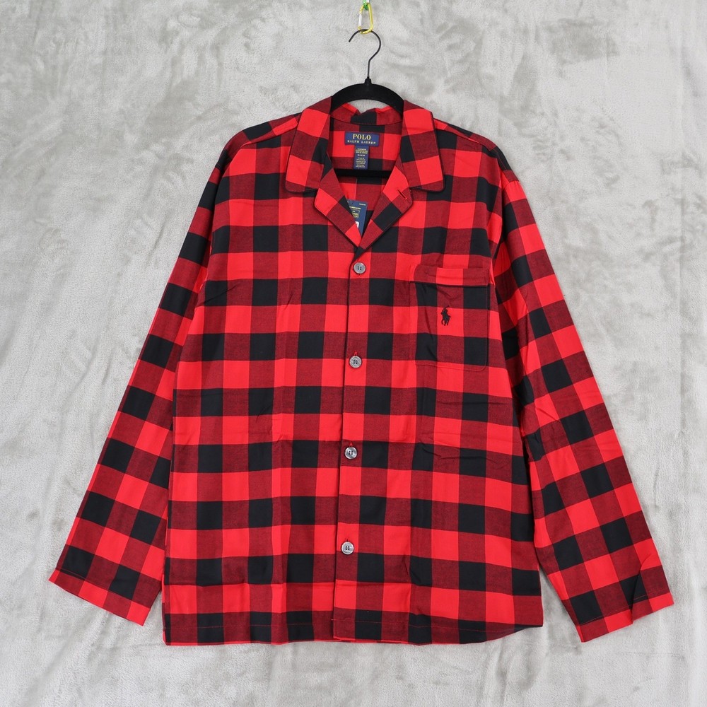 Polo Ralph Lauren Pajama Top Mens M Red Black Buffalo Plaid Cotton Pajama NWT