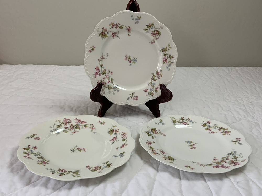 Three Antique Dinner Plates, Floral Design, Haviland France Limoges