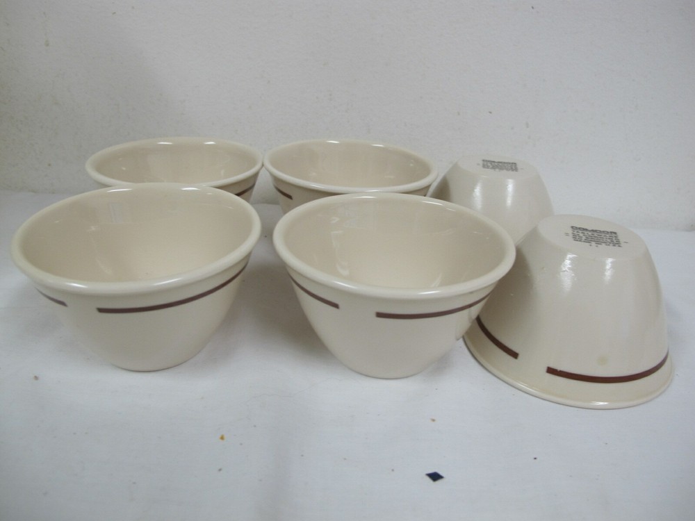 CORNING COMCOR SANDSTONE BEIGE WITH  BROWN  RAMKINS DESSERT SAUCE  BOWLS (6)