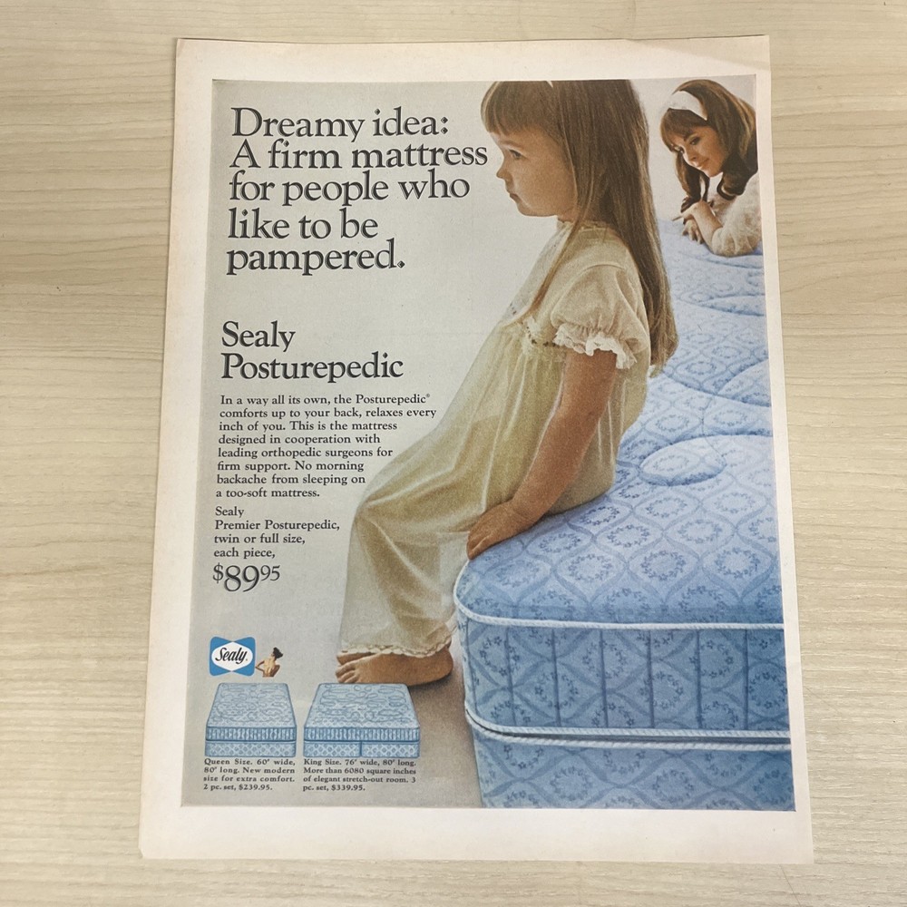 1967 Vintage Print Ad Sealy Posturepedic Mattress Life Magazine