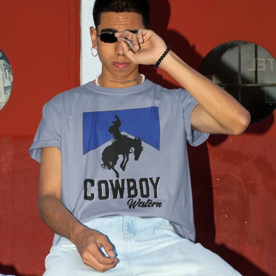Cowboy Rider Graphic Printed Oversized Round Neck T-Shirt for Men Women |