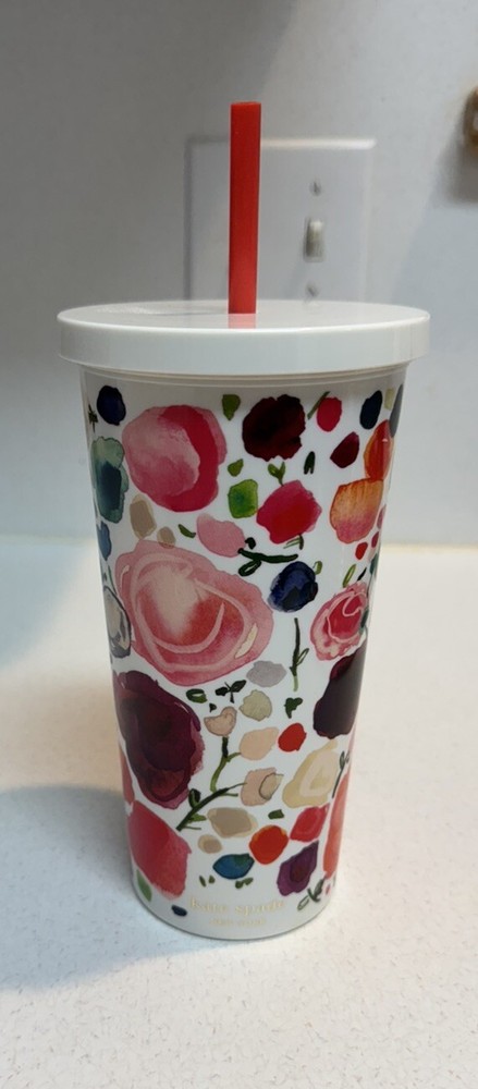 Kate Spade NY Floral Travel Insulated Plastic Tumbler 20 OZ w/lid & straw