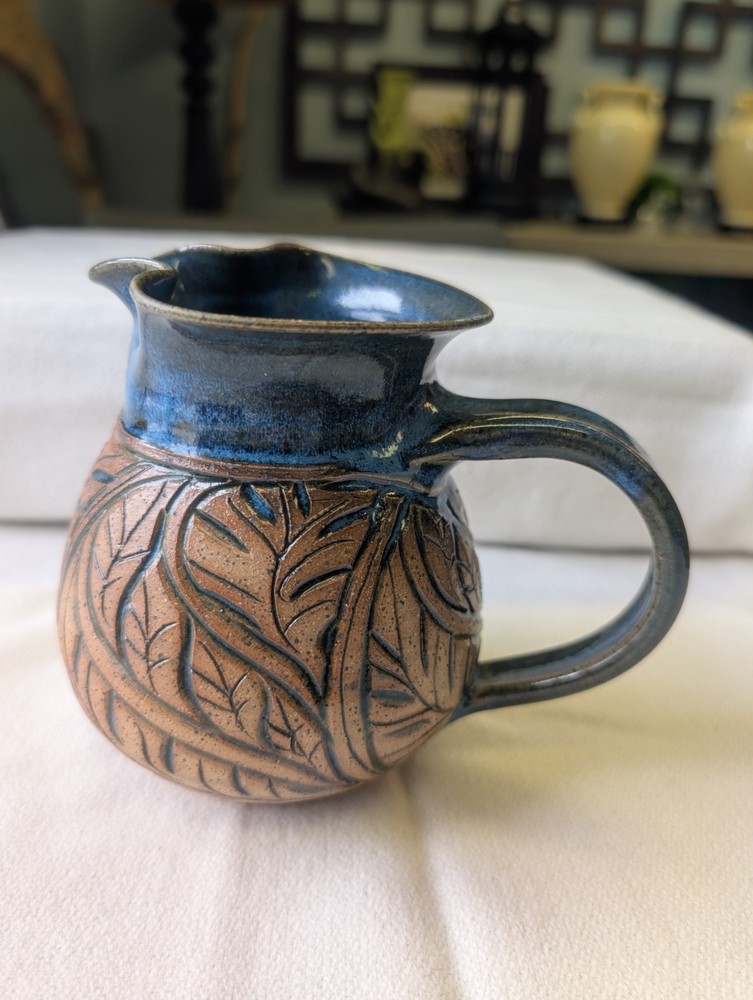 Susan Brown Freeman Incised Monstera Studio Pottery Pintcher