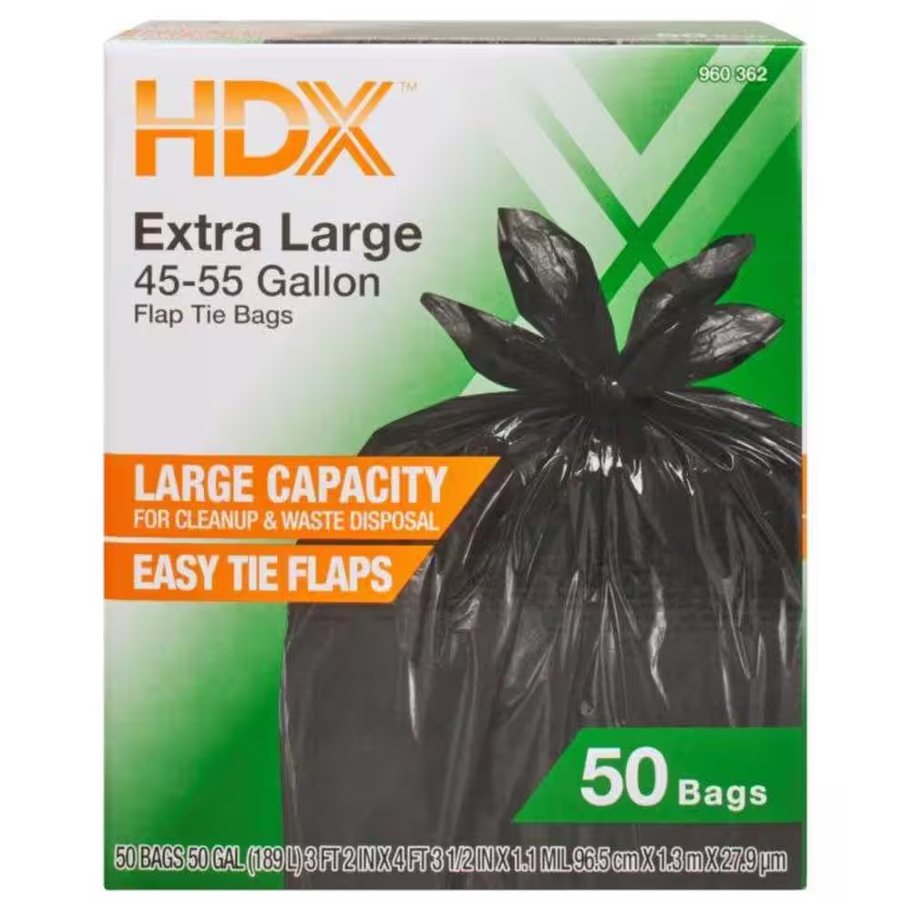 HDX 50 Gallon Black Extra Large Trash Bags (50-Count) Heavy Duty Garbage Bags