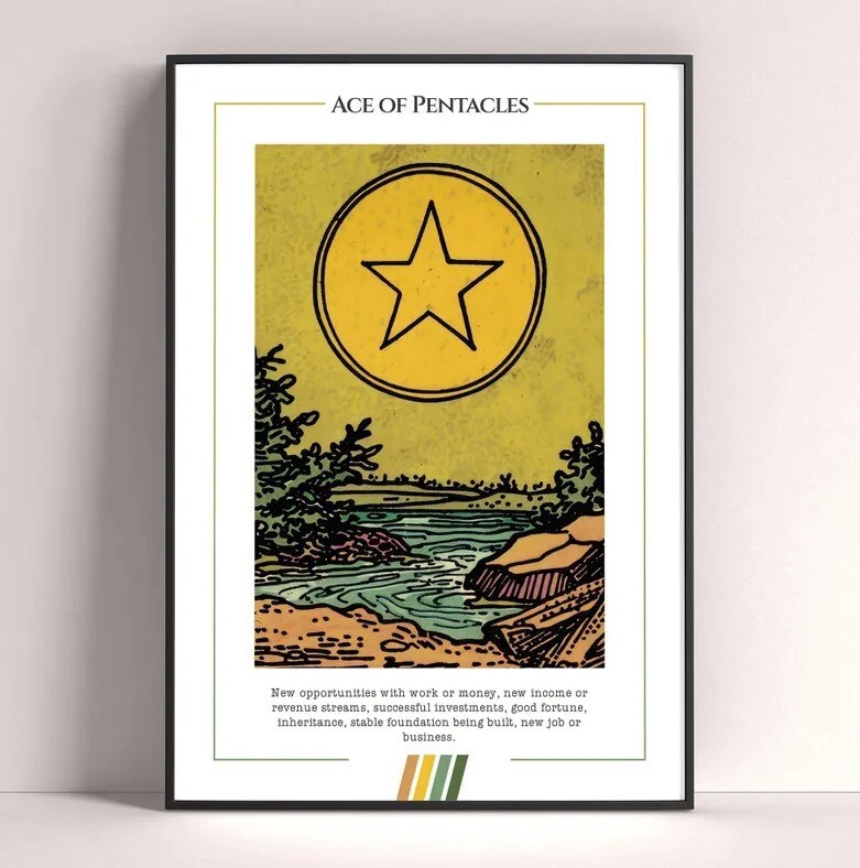 Ace of Pentacles Tarot Card Printable Art Print Poster