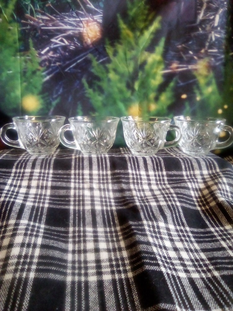 Anchor Hocking Star of David Glass Punch Cups Set of 4