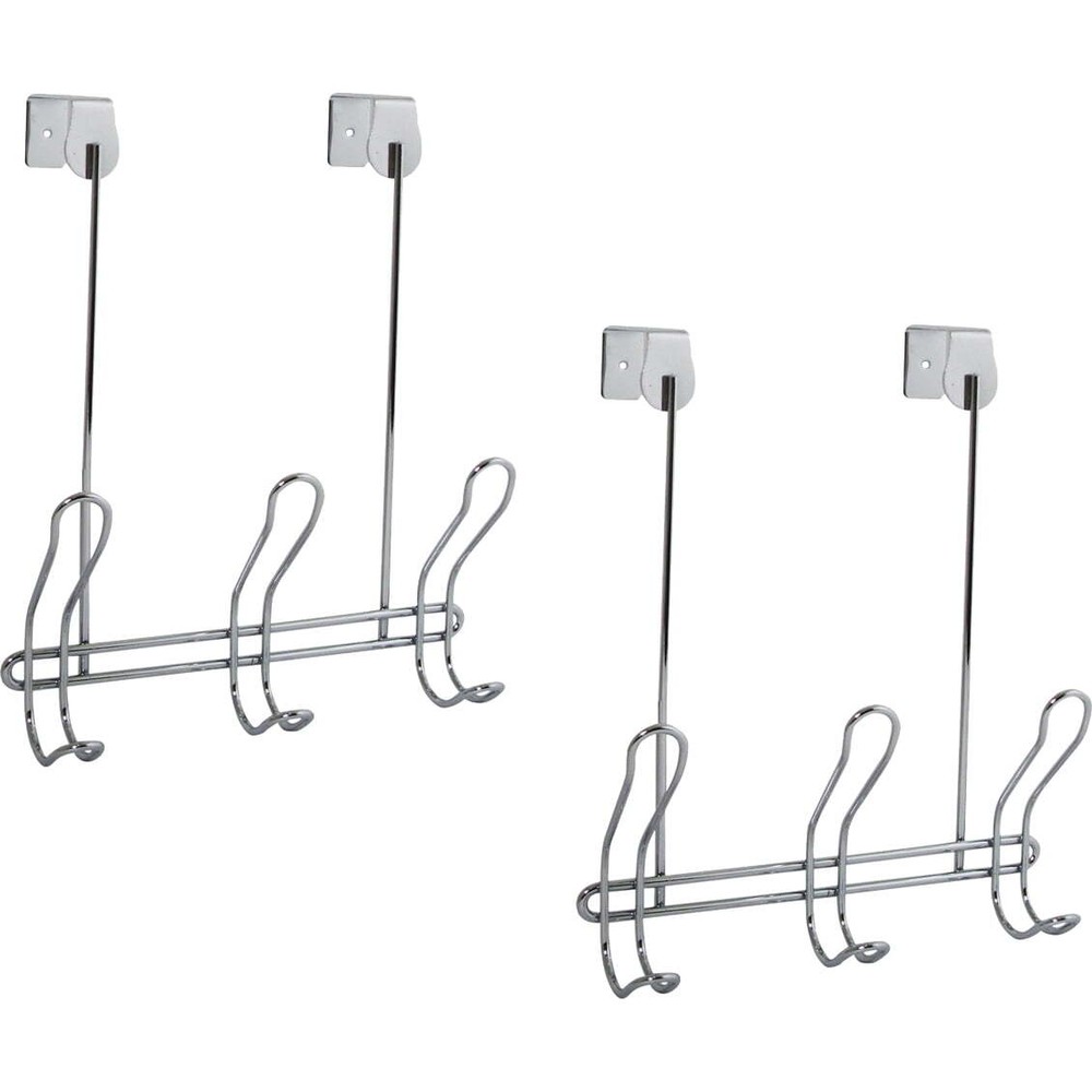 IDesign Classico Over The Door Organizer Hooks Coats Hats 3 Hooks Chrome 2 Pack