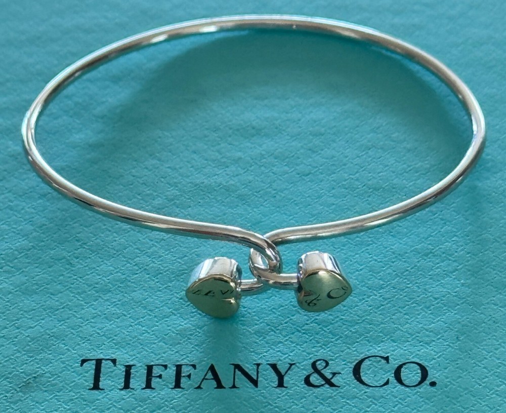 Tiffany & Co. Double Heart Bangle  Bracelet Sterling Silver 925 & 750 (18k) 1990