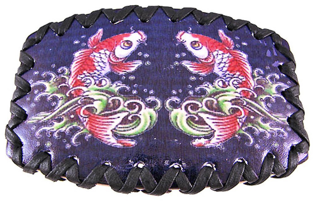 Zeckos Tattoo Koi Fish Black Leather Belt Buckle Strength
