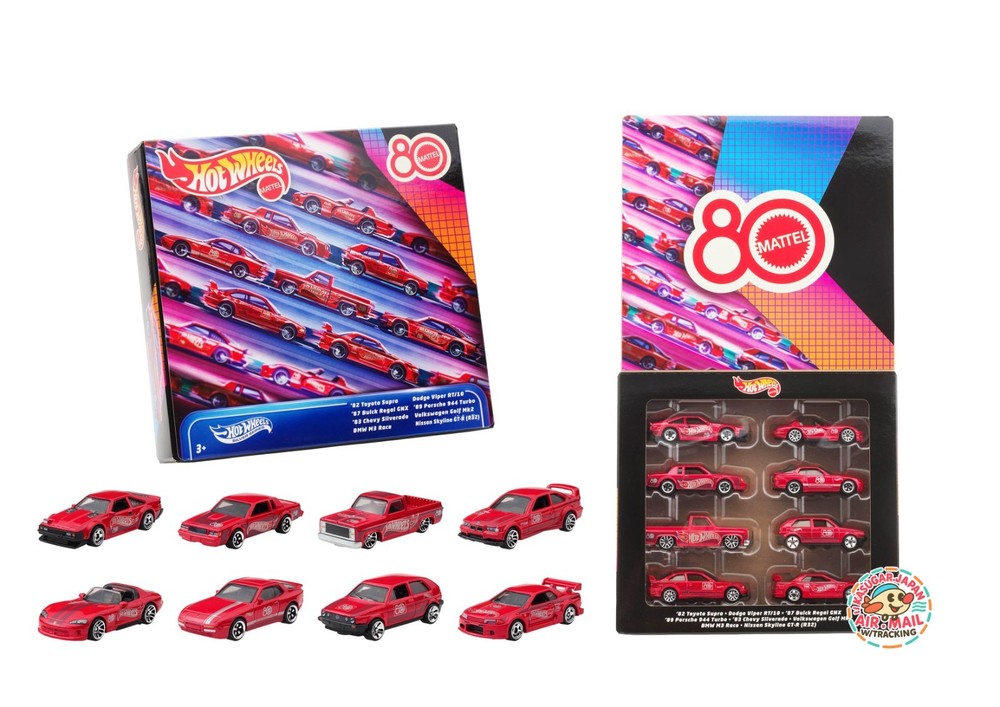 Hot Wheels Mattel 80th Anniversary 8-Pack (8 Cars) JGK09 from Japan w/Track.