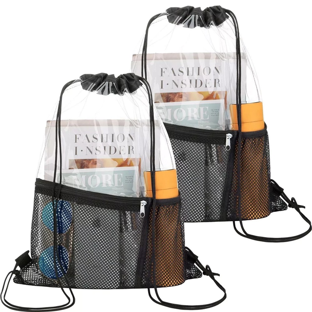 2 Pack Clear Drawstring Bag Stadium Approved PVC Drawstring Backpack for Concert