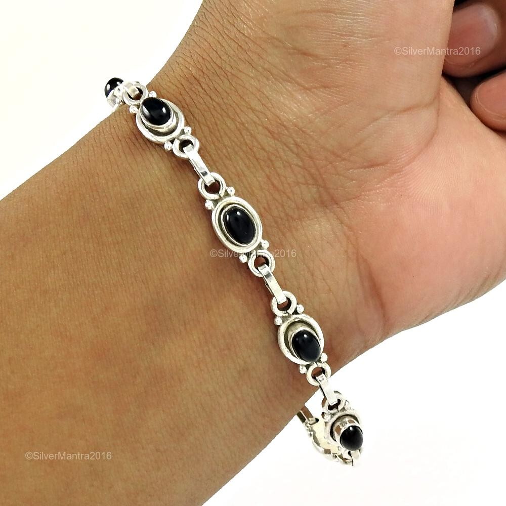 Mothers Day Sale: Natural Black Onyx 925 Silver Root Chakra Bracelet-image