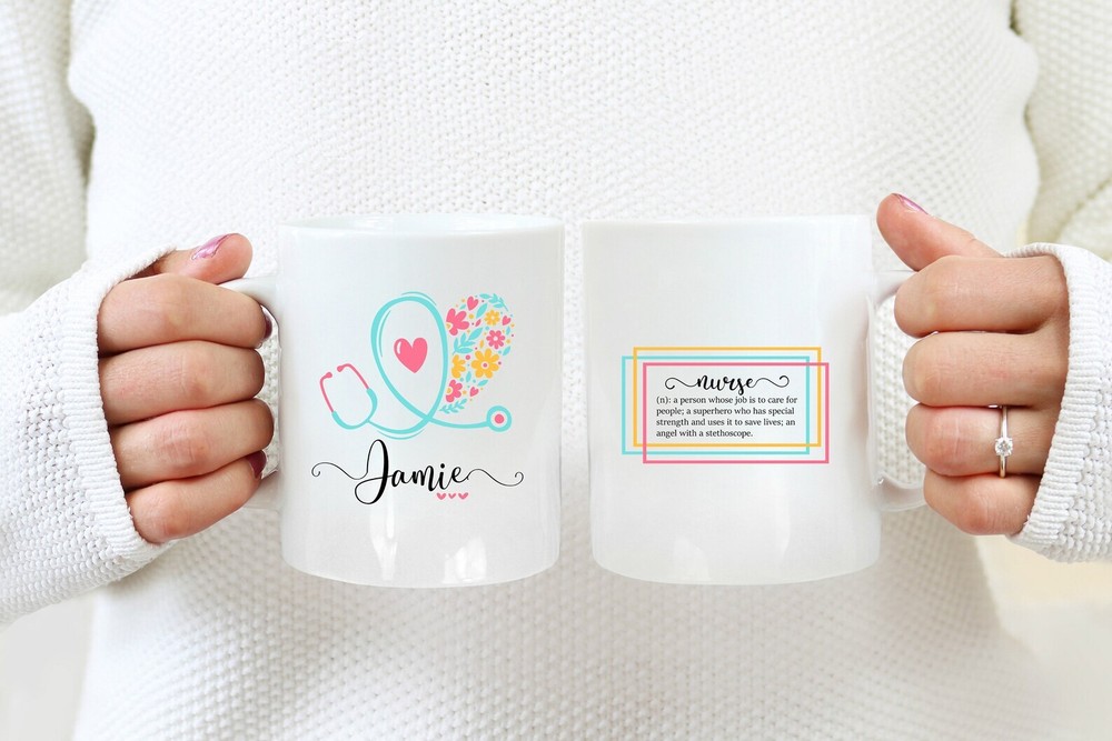 Pretty Nurse Definition Mug Personalized Coffee Mug For Nurse Floral Stethoscope