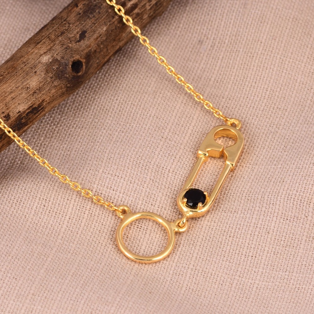 Collar con pasador de seguridad círculo dorado - Joyería de amistad de plata - Regalo de amigo de moda