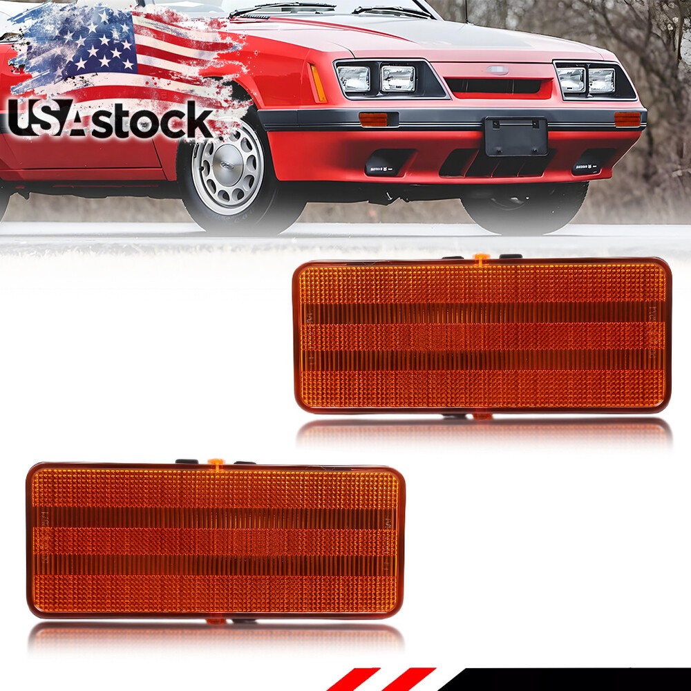 79-86 Ford Mustang 2X Amber Bumper Parking Turn Signal Lights  
