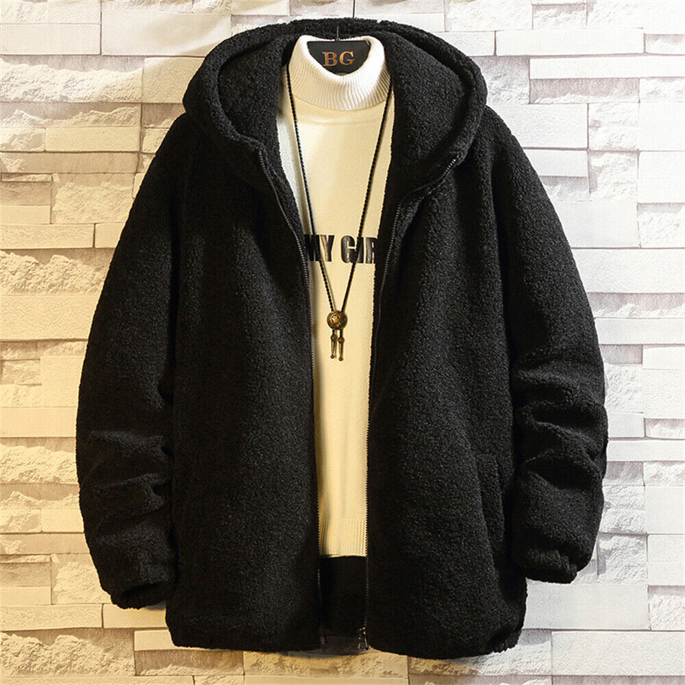 Mens Winter Warm Jacket Sherpa Coat Loose Casual Long Sleeve Fleece Jackets