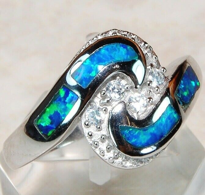 Australian Opal Topaz Inlay 925 Sterling Silver Ring Size 8 BA3