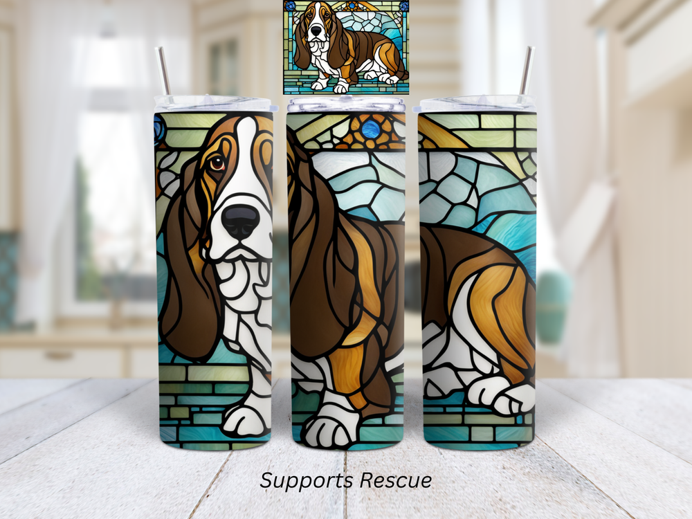 Stained Glass Basset Hound Dog Vibrant 20oz Stainless Steel Insulated Tumbler