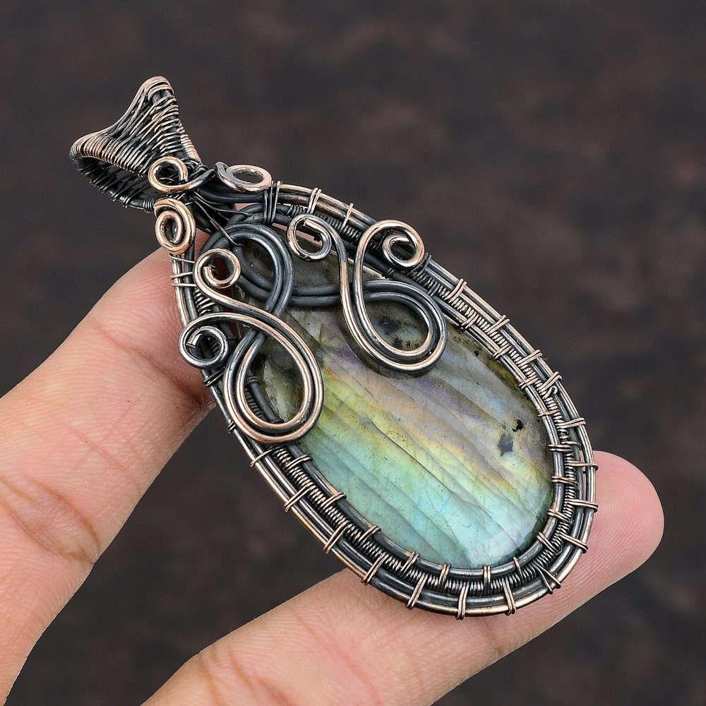 New Year Sale Copper Natural Labradorite No Stone Wire Wrapped Pendant Jewelry