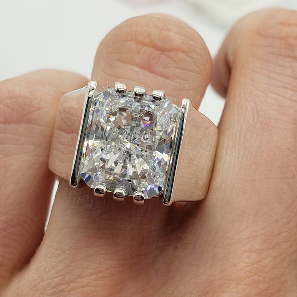 RARE 5.42 Ct Certified White Treated Diamond Solitaire Men's Ring-925 Silver