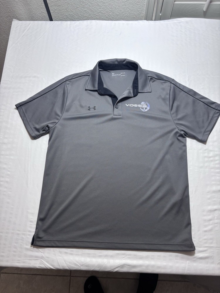 Under Armour Polo Shirt Men's Large Gray Performance Voss Water Gold Sports