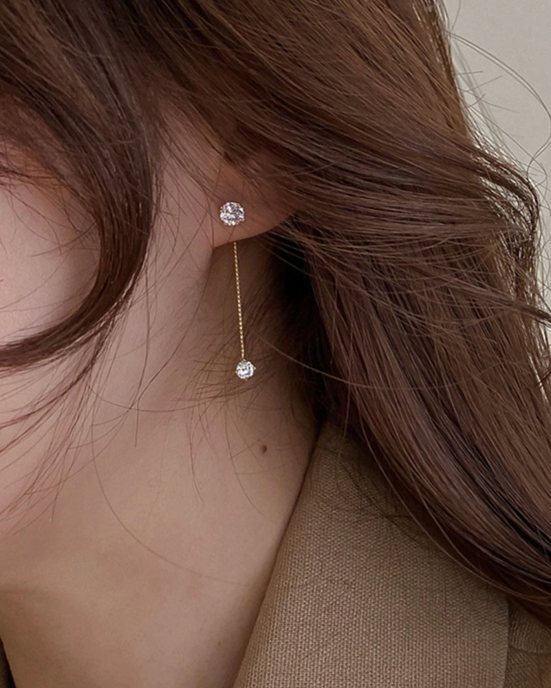 Minimalist Long Rhinestone Dangle Drop Gold & Silver Stone earrings for Women