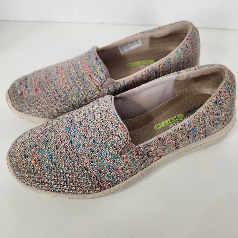 Skechers Relaxed Fit 7.5 Womens Gray Pink Speckled Knit Flats Slip On 49291 TPE