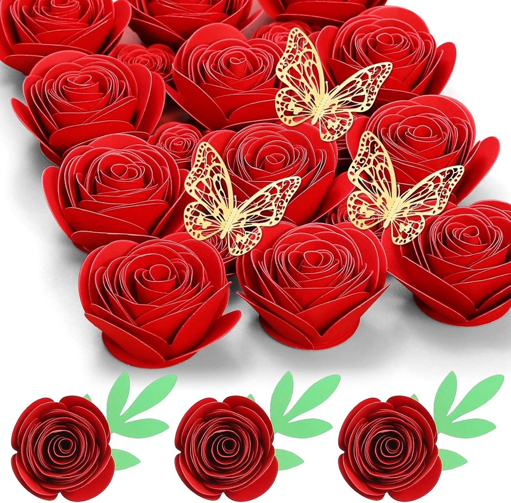 18-Piece Mini Paper Rose Flowers for DIY Crafts and Graduation Cap Decor in Red