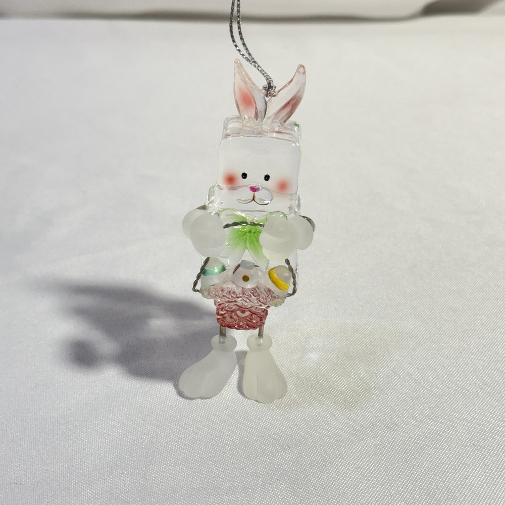 Vintage Acrylic Easter Bunny with Basket Holding Three Eggs Ornament