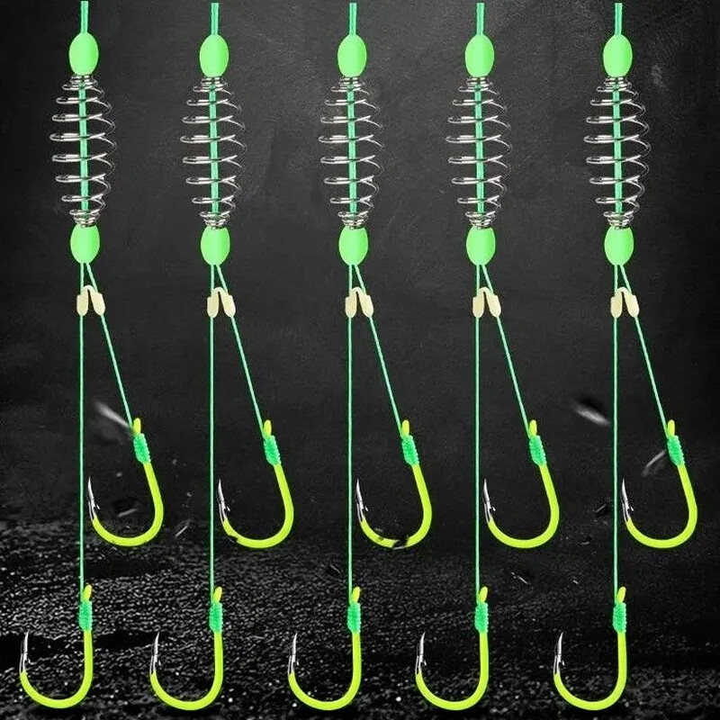 5Pcs/Set Double Hook Fishing Line Stainless Steel Hooks Bait Feeder Fish Hooks