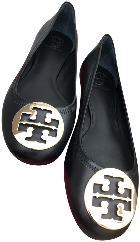 FLASH-SALE New-in-box Tory Burch Reva Size 9.5 Black Leather Ballet Flats-image